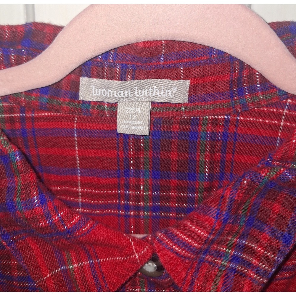Woman Within Size 22/24 Plaid Longsleeve Button Up Christmas Plaid Holiday Cabin - Picture 3 of 4